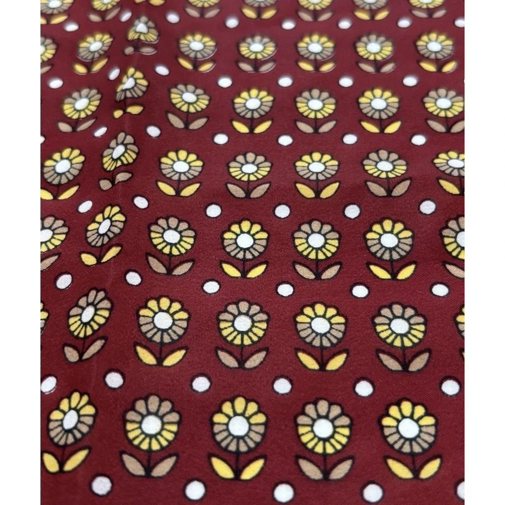 VTG Desco Scarf Mod Floral Polka Dot Burgundy Yellow Retro 70s Square Japan 25